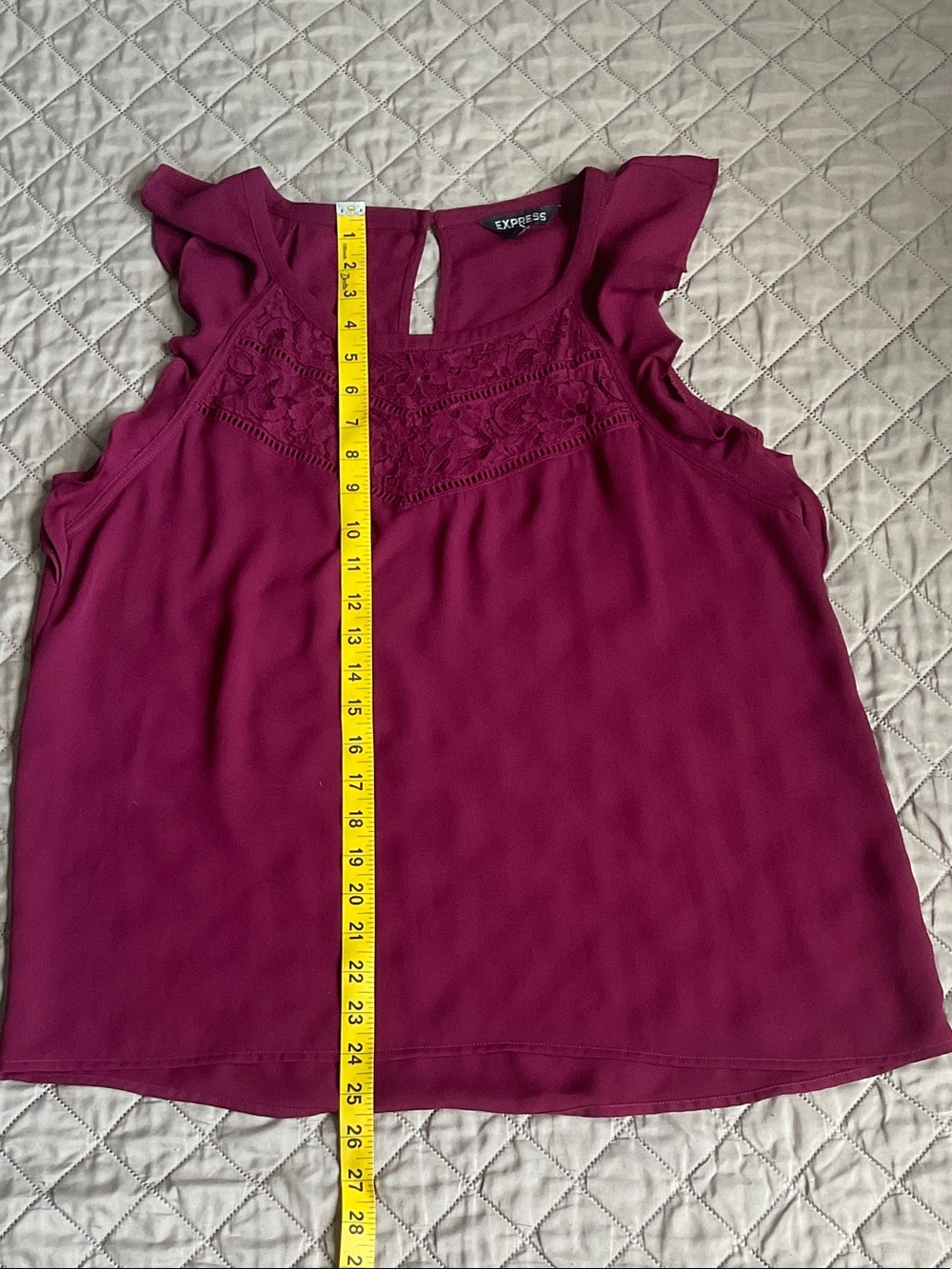 Express Burgundy Lace Yoke Flutter Sleeve Camisole - Picture 6 of 7